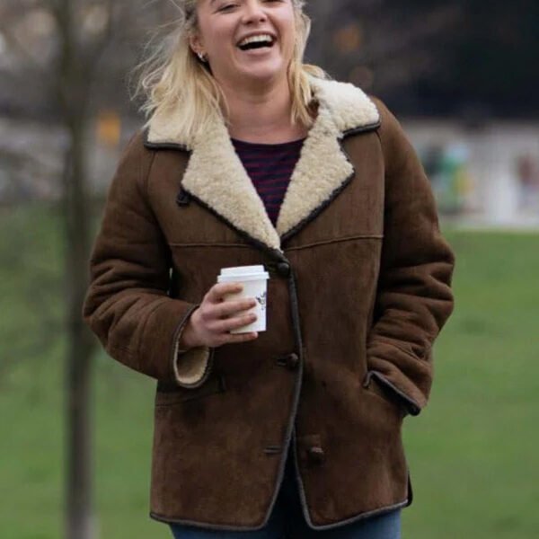 Florence Pugh Brown Shearling Jacket