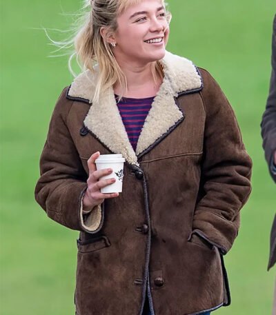 Florence Pugh Brown Shearling Jacket
