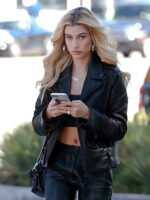 Hailey Baldwin Bieber Black Leather Jacket