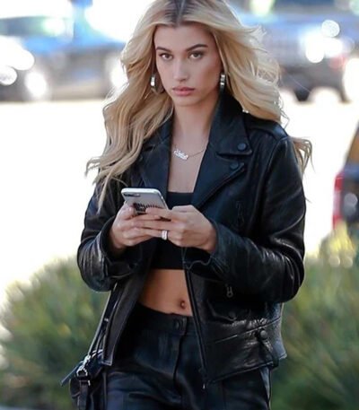 Hailey Baldwin Bieber Black Leather Jacket