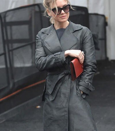 Renee Zellweger Black Leather Long Coat