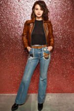 Selena Gomez Brown Leather Jacket For Women