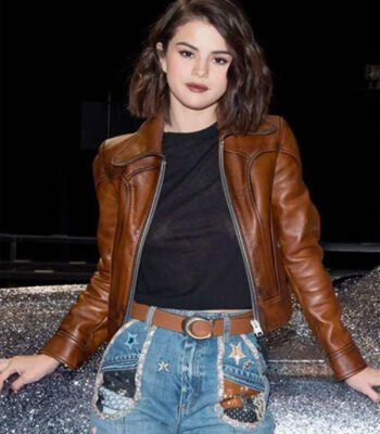 Selena Gomez Brown Leather Jacket For Women