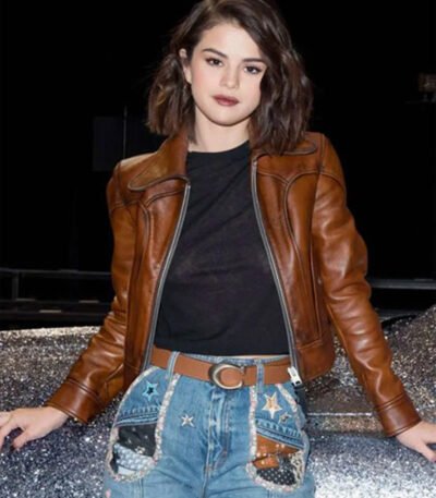 Selena Gomez Brown Leather Jacket For Women
