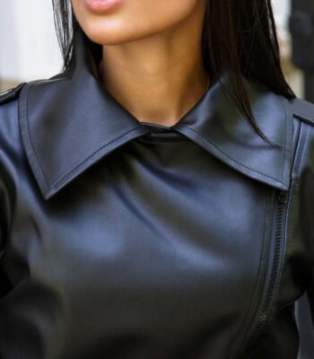 Stylish Belted Black Leather Jacket