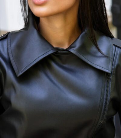 Stylish Belted Black Leather Jacket