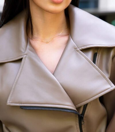 Stylish Belted Light Brown Leather Jacket