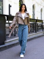 Stylish Belted Light Brown Leather Jacket