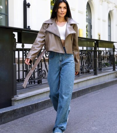 Stylish Belted Light Brown Leather Jacket