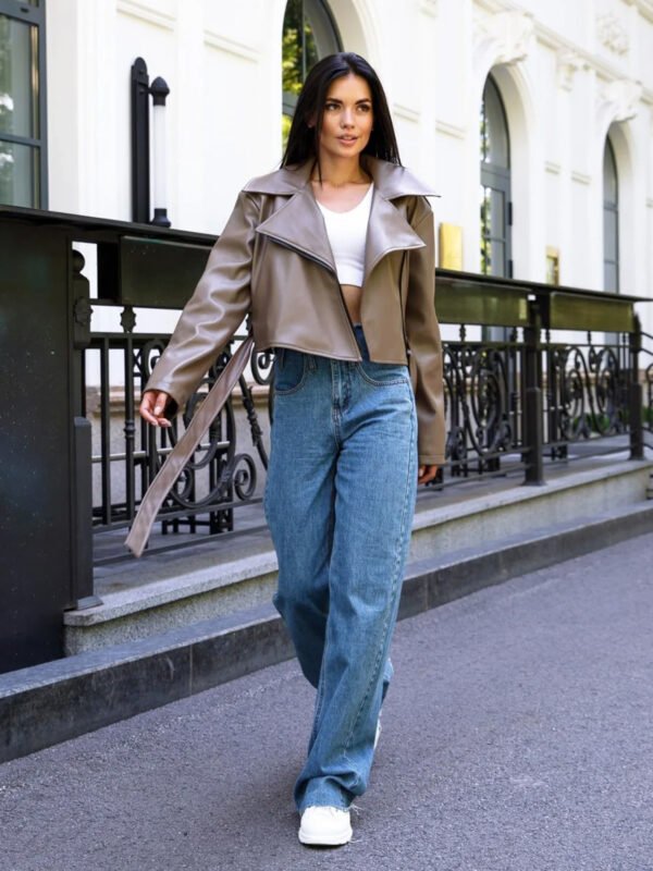 Stylish Belted Light Brown Leather Jacket