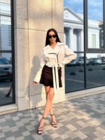 Stylish Belted White Leather Jacket