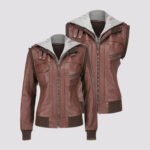 Women Hooded Brown Leather Jacket
