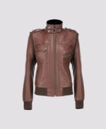 Women Hooded Brown Leather Jacket