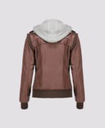 Women Hooded Brown Leather Jacket