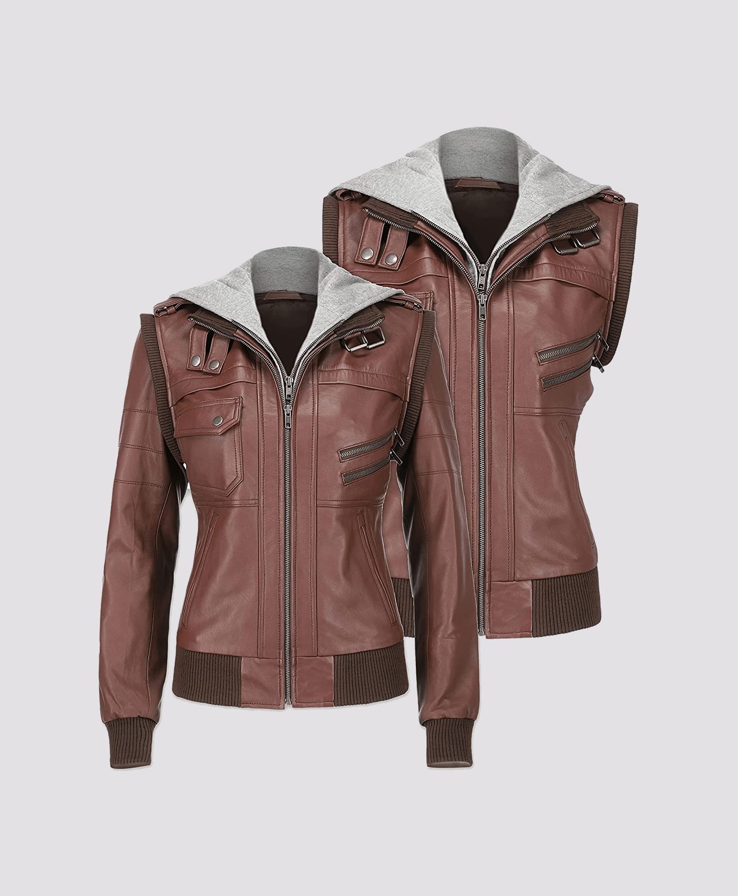 Women Hooded Brown Leather Jacket Women Hooded Brown Leather Jacket