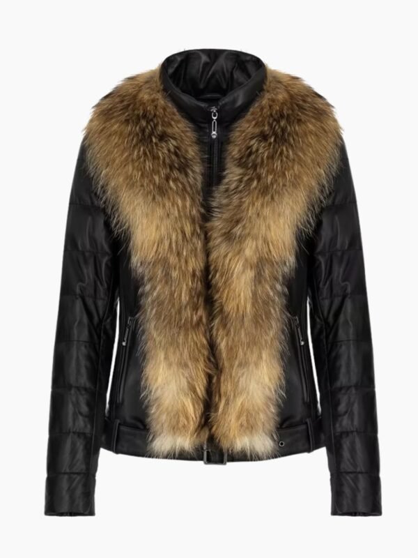 Women's Leather Jacket With Down Insulation