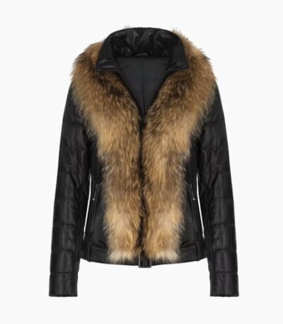 Women's Leather Jacket With Down Insulation