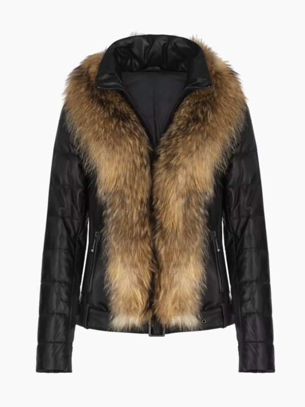 Women's Leather Jacket With Down Insulation