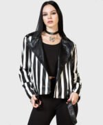 Zuriel Black And White Biker Leather Jacket