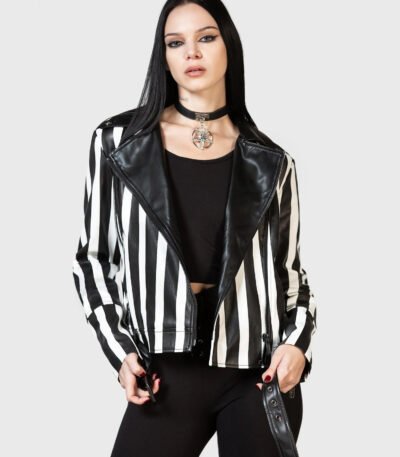 Zuriel Black And White Biker Leather Jacket