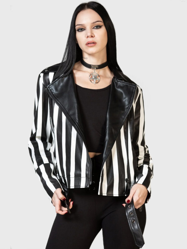 Zuriel Black And White Biker Leather Jacket