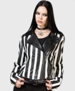 Zuriel Black And White Biker Leather Jacket