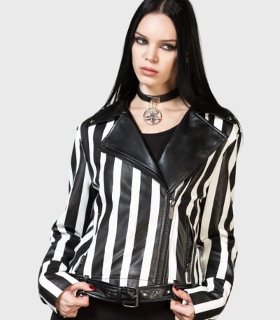 Zuriel Black And White Biker Leather Jacket