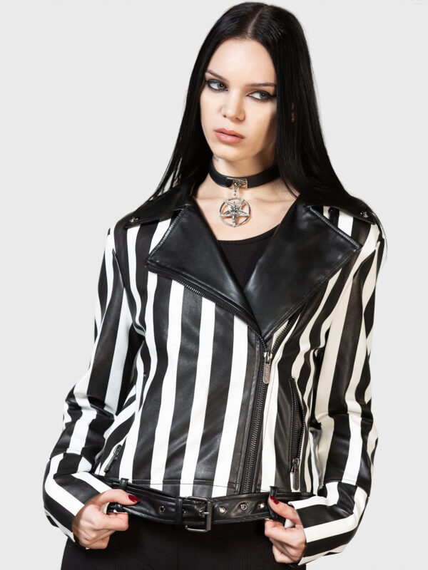 Zuriel Black And White Biker Leather Jacket