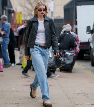 Gigi Hadid Black Leather Jacket