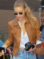 Gigi Hadid Brown Slim Fit Leather Jacket
