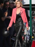 Gigi Hadid Pink Leather Jacket