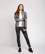 Grey and Black Leather Jacket for Women