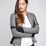 Grey and Black Leather Jacket for Women