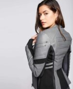 Grey and Black Leather Jacket for Women