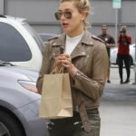 Hailey Baldwin Bieber Brown Biker Leather Jacket