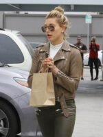 Hailey Baldwin Bieber Brown Biker Leather Jacket