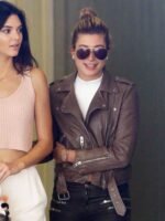 Hailey Baldwin Bieber Brown Biker Leather Jacket