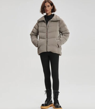 High Neck Puffer Jacket with Internal Waist Cinch