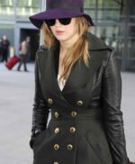 Jennifer Lawrence In Leather Sleeved Coat