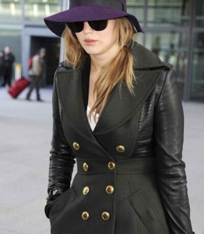 Jennifer Lawrence In Leather Sleeved Coat