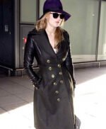 Jennifer Lawrence In Leather Sleeved Coat
