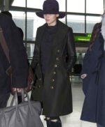 Jennifer Lawrence In Leather Sleeved Coat