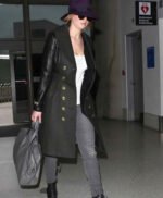 Jennifer Lawrence In Leather Sleeved Coat