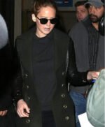 Jennifer Lawrence In Leather Sleeved Coat