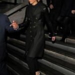 Jennifer Lawrence In Leather Sleeved Coat