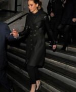 Jennifer Lawrence In Leather Sleeved Coat