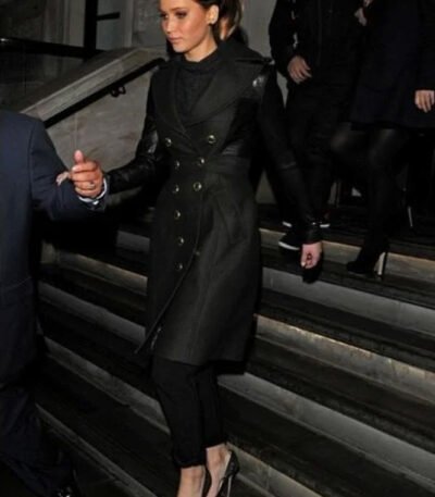Jennifer Lawrence In Leather Sleeved Coat