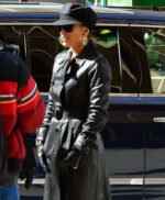 Jennifer Lopez Black Leather Trench Coat