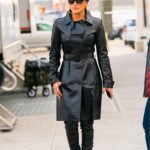 Jennifer Lopez Black Leather Trench Coat