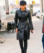 Jennifer Lopez Black Leather Trench Coat